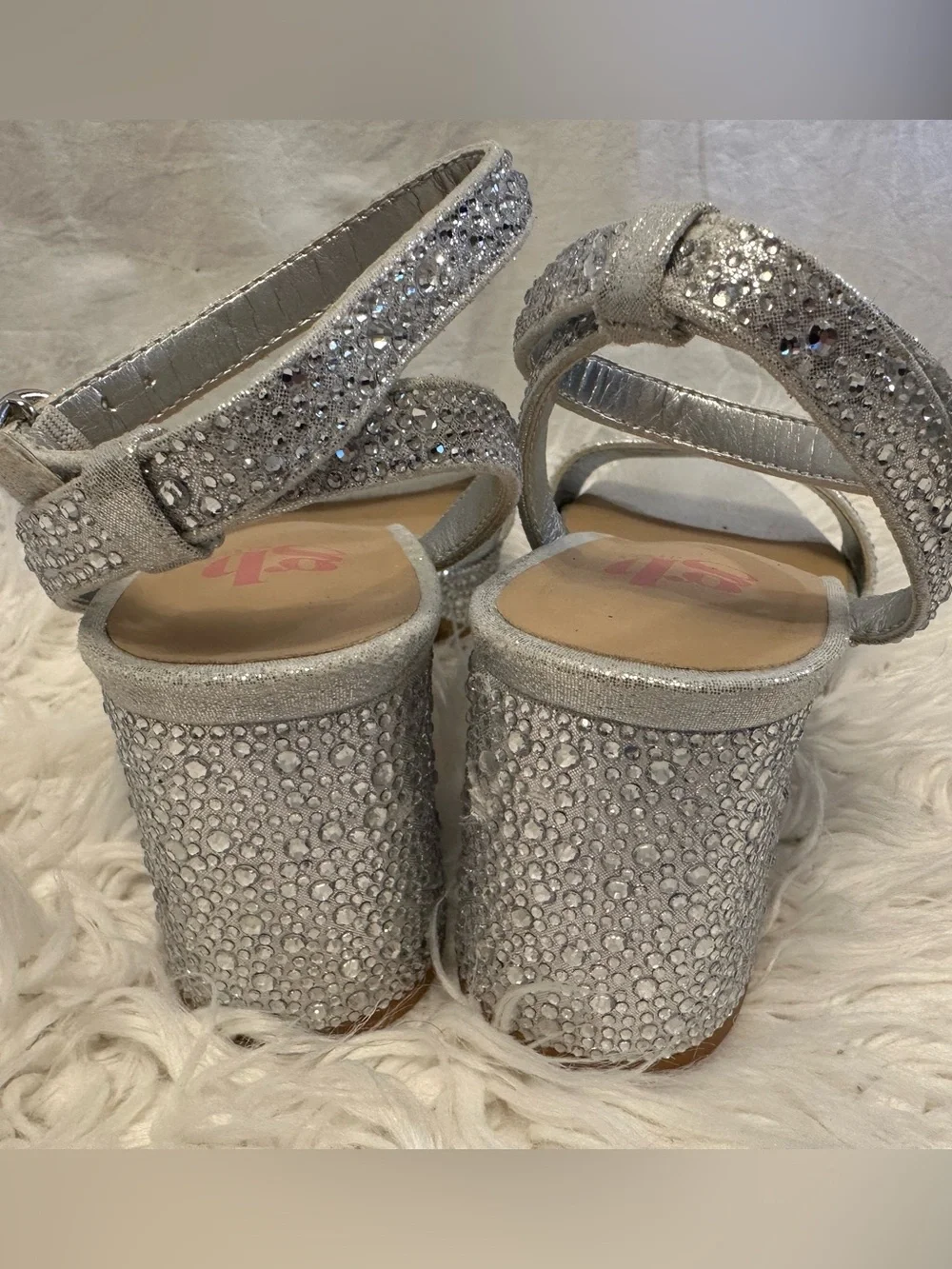 GB Girls Silver Rhinestone Platform Block Heel Sandals Girls Size 2